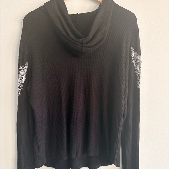 Vocal USA Rebel Rock Black Hooded Thermal Studded Wing Skull Y2K - Picture 6 of 6